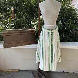 Hutch Striped Midi Skirt Green White Button Front A-Line Coastal Preppy Sz 6
